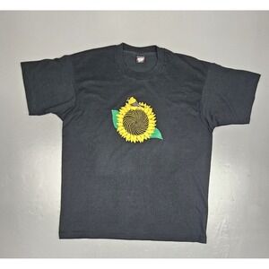 Vintage Oneita Power Sunflower T-Shirt Mens XL Black 90s Single Stitch Tee